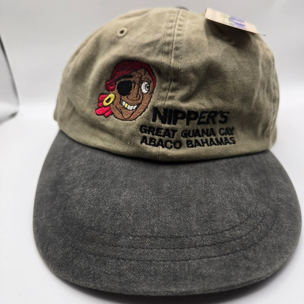 Adams Nippers Bahamas Pirate Hat Khaki Grey Cotton Leather Strapback Cap NWT